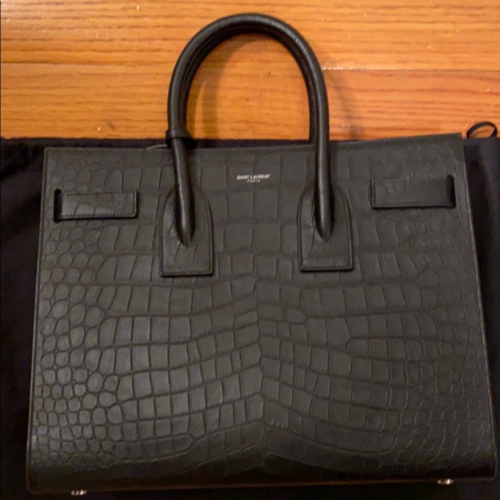 Saint Laurent Crocodile Embossed Leather Handbag